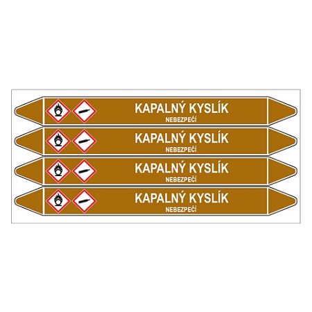 Značení potrubí, kapalný kyslík,4 ks, 250 × 26 mm